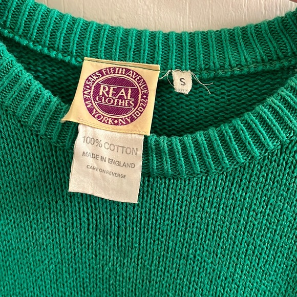 MENS Vtg Saks fifth Avenue NY NY small 100% cotton Green crew sweater - Picture 2 of 9
